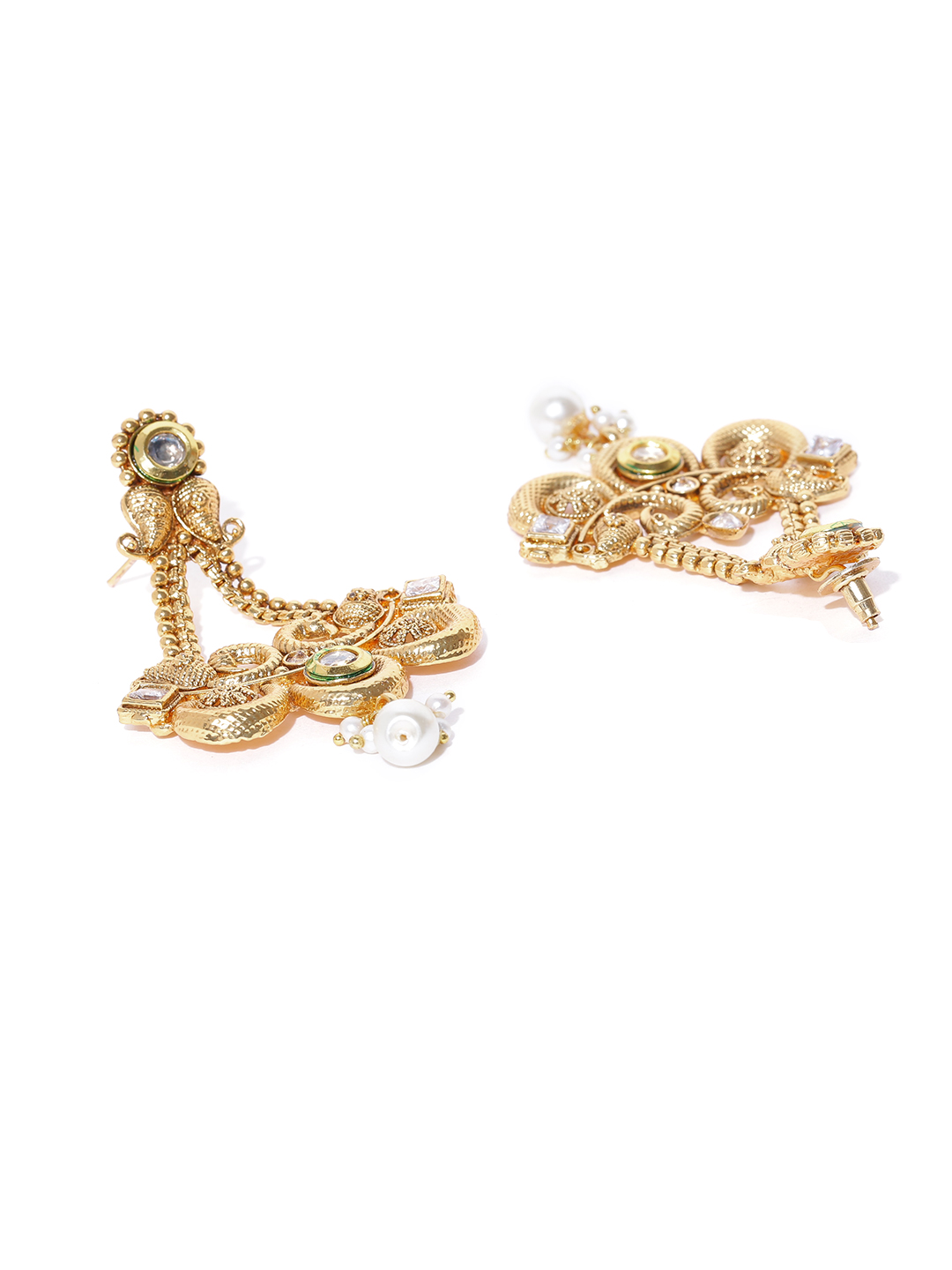 YouBella Gold-Toned Crescent Shaped Drop Earrings
